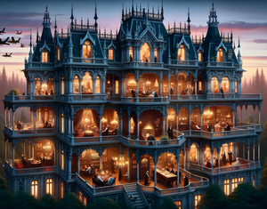 Jigsaw Puzzle | "Elegance at Dusk Medeval Mansion" | Verkadi