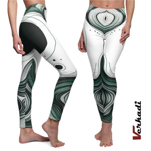Printed Leggings | "Emerald Whirlpool Yoga Leggings" | Dynamic Swirl Print Activewear for Women | Yoga Pants | Fitness Apparel | Verkadi