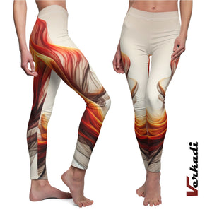 Yoga Leggings | "Fiery Swirls Designer Women's Leggings" | Stylish Activewear for Women | Workout Leggings |Yoga Pants | Verkadi