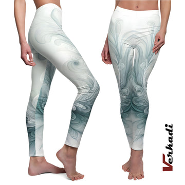 Yoga Leggings | "Mint Whisper Yoga Pants" | Gentle Curve Print Leggings for Workout | Soft Teal Workout Tights | Gym Leggings | Verkadi