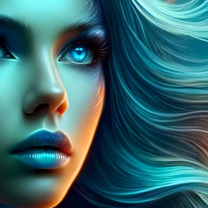 Side profile of Aquaflame Valkyrie with glowing hair and elemental aura