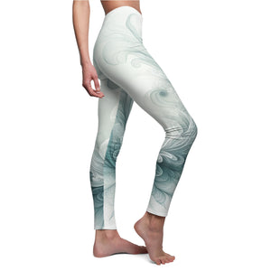 Yoga Leggings | "Mint Whisper Yoga Pants" | Gentle Curve Print Leggings for Workout | Soft Teal Workout Tights | Gym Leggings | Verkadi