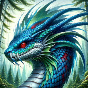 Blue dragon portrait in misty forest – 1000-piece dragon jigsaw puzzle for adults