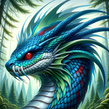 Blue dragon portrait in misty forest – 1000-piece dragon jigsaw puzzle for adults