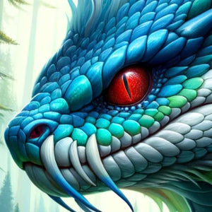 Close-up of red dragon eye and detailed scales on fantasy jigsaw