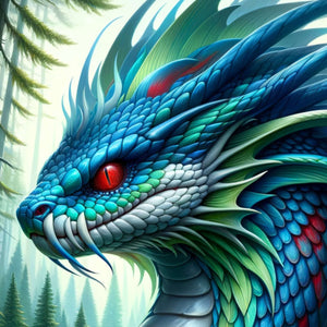 Blue Serpent Forest Guardian profile in evergreens—adult puzzle