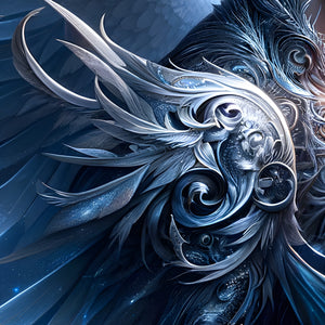Intricate metallic armor and wing detail from Celestial Sovereigns fantasy art