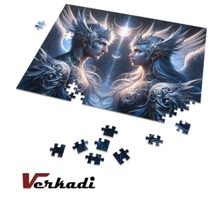 Partially assembled Celestial Sovereigns jigsaw puzzle with loose pieces