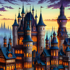 Central keep and windows of the fantasy Transylvanian castle.