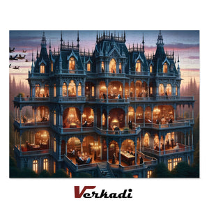 Completed Elegance at Dusk puzzle ready for framing – Verkadi logo view