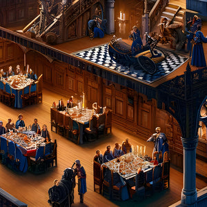 Feasting Hall with candles, armor, and wood paneling—detailed scene from castle jigsaw