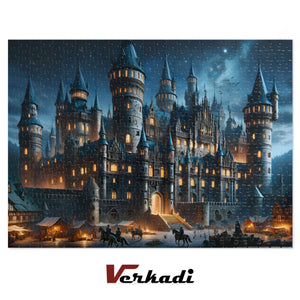 Completed Twilight Medieval Mysteries Castle puzzle flat-lay, ready for framing.