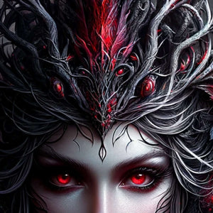 Close-up of thorned floral crown and jeweled headdress on gothic sylph