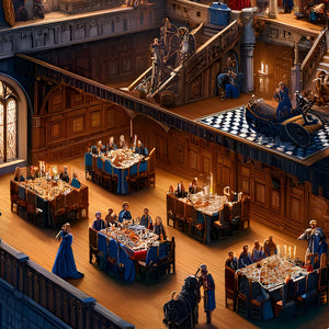 Great Hall dining tables and candlelight detail from the medieval castle jigsaw puzzle