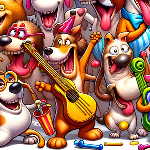Guitar-playing dog with friends—fun section to assemble.