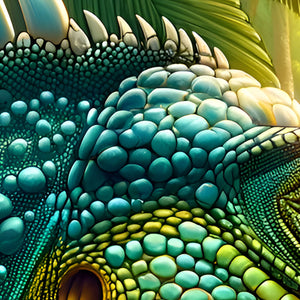 Macro view of iguana eye and mosaic scales—rainforest animal jigsaw