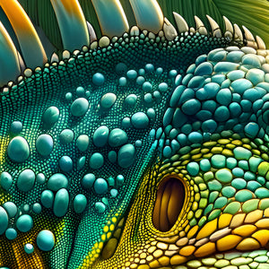 Neck scales and feather-like texture detail of iguana wildlife puzzle