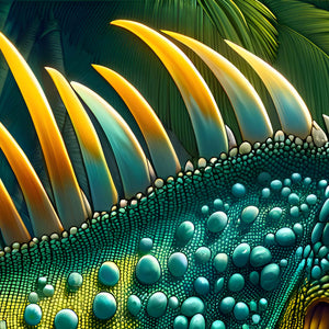 Green wing-like back scales and foliage on The Iguana’s Gaze puzzle