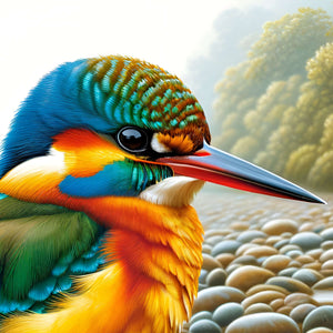 Close-up of kingfisher head and beak showing detailed feathers for the wildlife jigsaw.