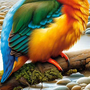 Macro shot of colorful wing and chest feathers from the kingfisher puzzle image.