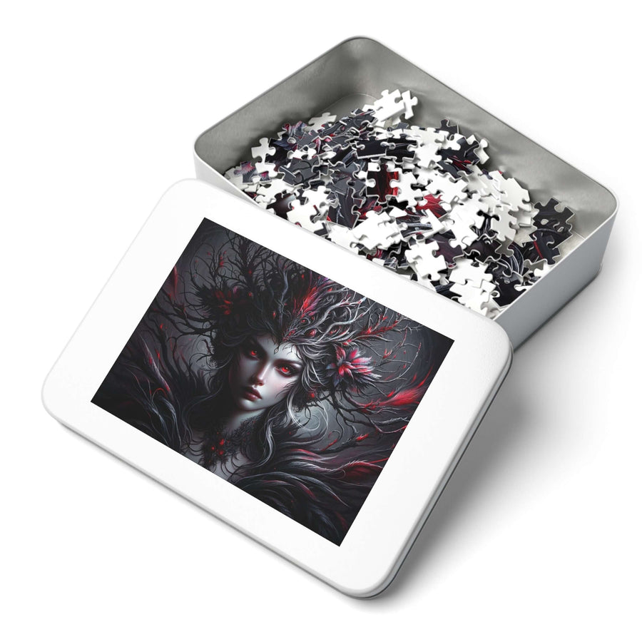 Gothic fantasy art adult jigsaw puzzle featuring crimson-eyed sylph portrait