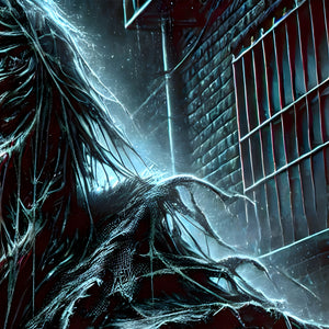 Tattered cloak and frosty strands with alley backdrop—close-up detail from puzzle artwork.