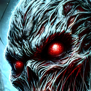 Close-up of glowing red eye and sinewy texture from the Midnight Marauder puzzle artwork.