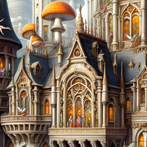 Ornate windows and gables with tiny fairies—detailed Fairyland puzzle art.