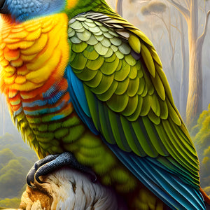 Layered green wing scales from the colorful bird jigsaw puzzle.