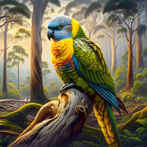 Rainbow Parrot Paradise—colorful bird jigsaw puzzle artwork in rainforest.