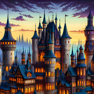 Spires against a twilight sky—high-resolution puzzle art detail.