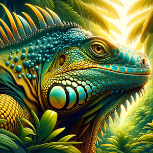 Colorful iguana in rainforest on a log – The Iguana’s Gaze 110/252/500/1000/2000-piece adult jigsaw puzzle main image