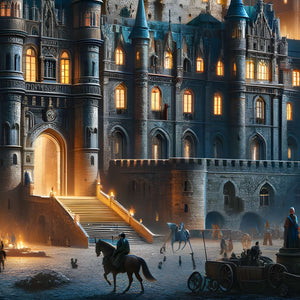 Torch-lit gate and stairs at the fortress entrance – detailed puzzle section.