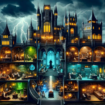 Gothic Alchemist Castle 1000-piece adult puzzle featuring dark fantasy castle under lightning.