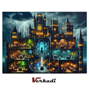 Completed Gothic Alchemist Castle dark fantasy puzzle with intricate glowing gothic architecture.