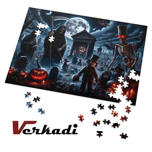 Verkadi haunted graveyard puzzle partially assembled with loose pieces