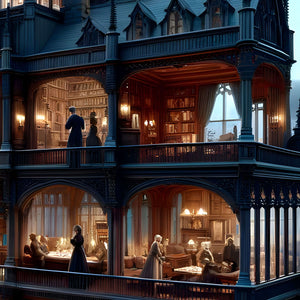 Balconies and arched windows with figures in candlelight—puzzle detail