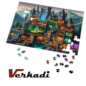 Wizard’s Gothic Fortress jigsaw puzzle in progress on tabletop