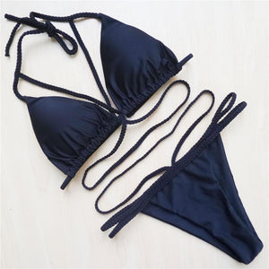 Hot Braided Strap Padded String Swimwear Bikini Set