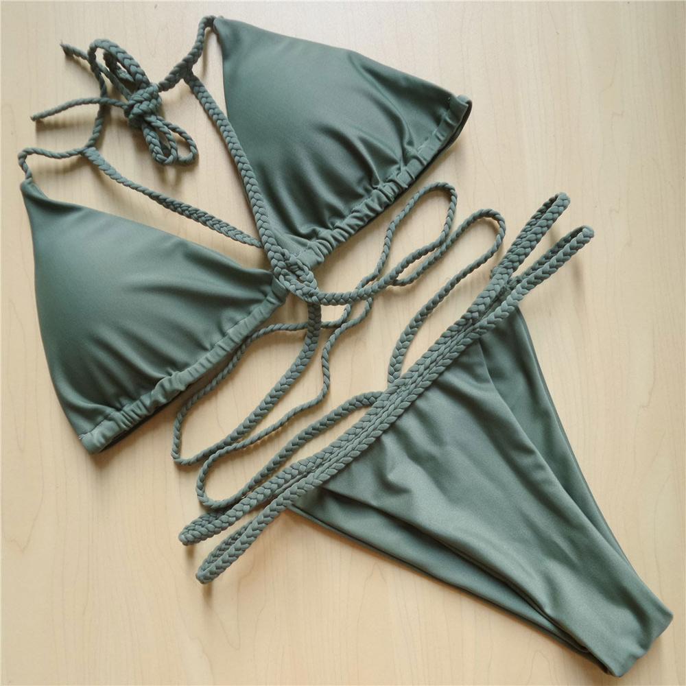 Hot Braided Strap Padded String Swimwear Bikini Set