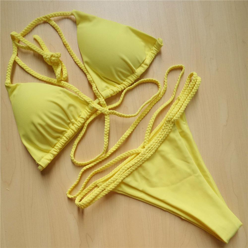 Hot Braided Strap Padded String Swimwear Bikini Set