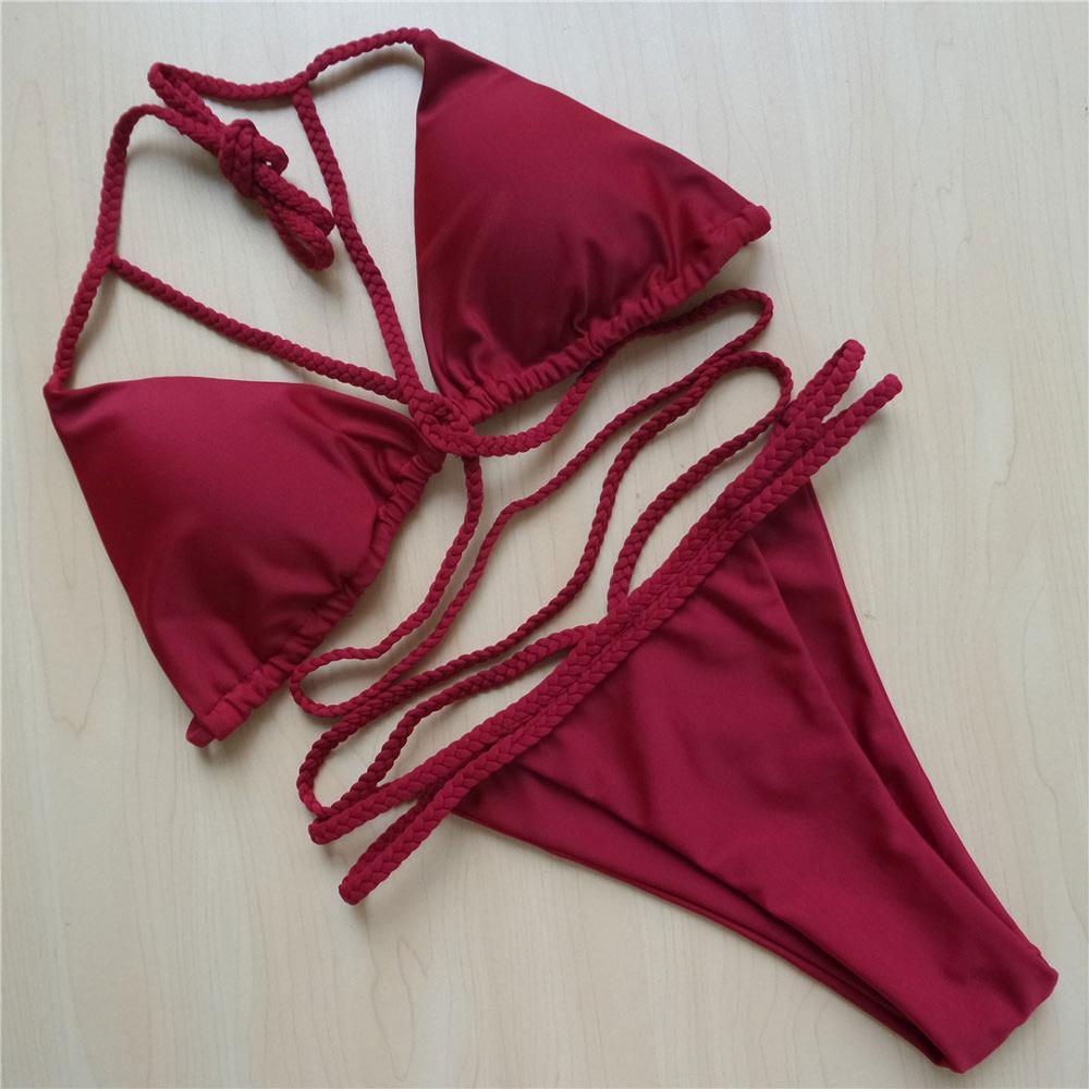 Hot Braided Strap Padded String Swimwear Bikini Set
