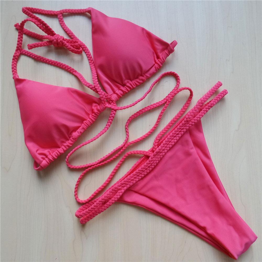Hot Braided Strap Padded String Swimwear Bikini Set