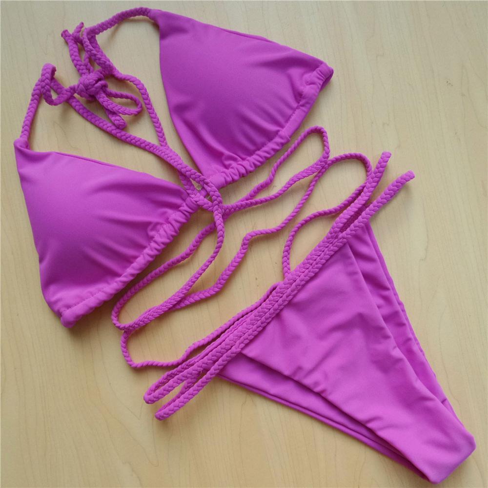 Hot Braided Strap Padded String Swimwear Bikini Set