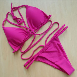 Hot Braided Strap Padded String Swimwear Bikini Set