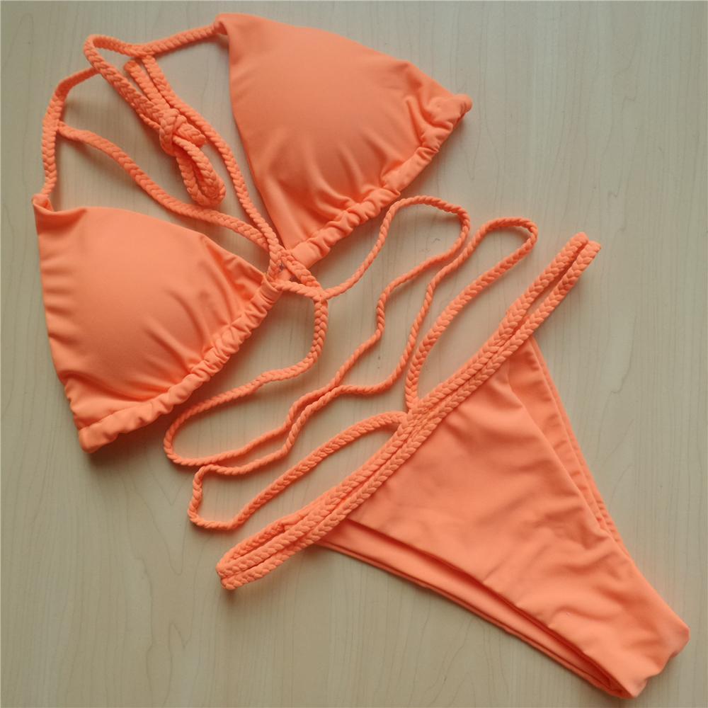 Hot Braided Strap Padded String Swimwear Bikini Set