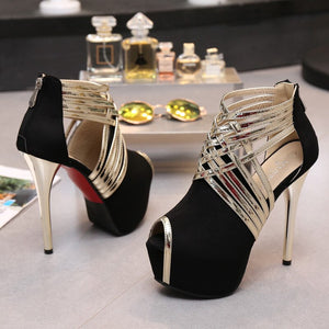 Thin High Heels Peep Toe Flock Platform Pumps