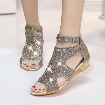 Open High Ankle Sandals With Crystal Sand-Alias Bling