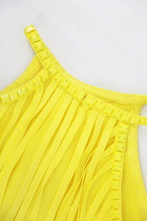Yellow Tassel Bandage Sleeveless women Jumpsuits Dresses