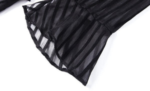 Black A-Line Mesh Retro Ruffles Mini Dress